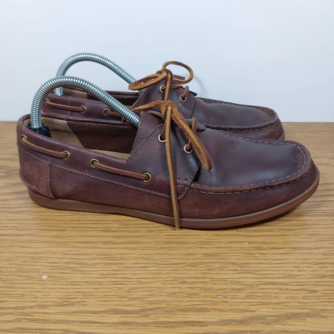 Clarks mocassino scarpe da barca uomo 8 G pelle marrone stringate deck comode casual