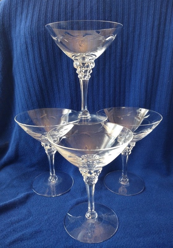 Vintage Set of 4 Crystal Tiffin Franciscan Rose Marie Cocktail/Liquor Glasses 