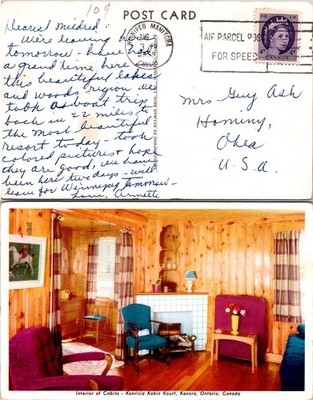 Beautiful Interior of Canadian Rustic Cabin with Wood Paneling Postcard