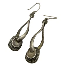 Silpada Earrings 925 Silver Satin Matte Twist Dangle Oxidized Disc W1981 Retired