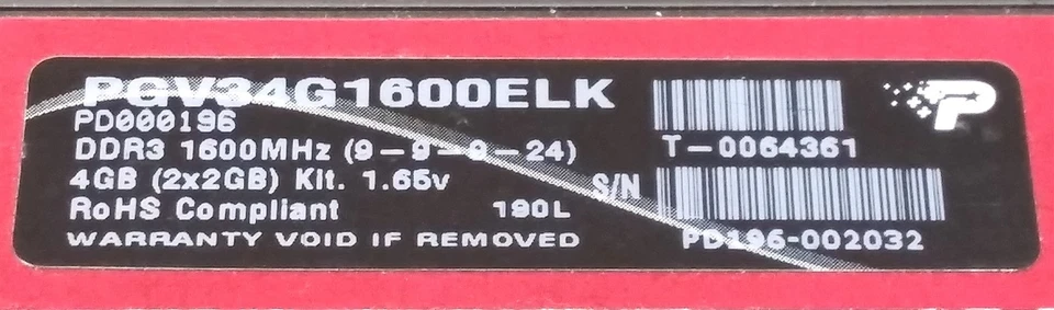 ⭐️⭐️⭐️⭐️⭐️ RAM Desktop Patriot Sector 5 PGV34G1600ELK DDR3 PC3-12800 1600MHz 2GB - Image 3 of 3