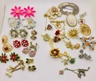 Vintage Flower Brooch Mixed Costume Jewelry Lot Enamel Necklace Earrings 28 Pcs