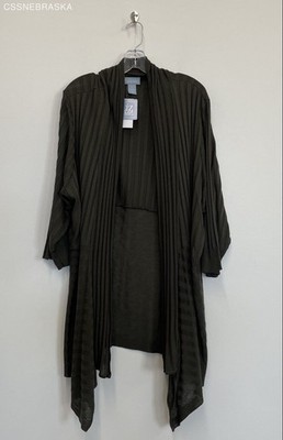 Liz & Me. olive green womens pleated open-front cardigan sweater - Size 5X