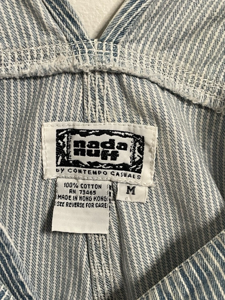 Mono corto vintage Nada Nuff M azul blanco a rayas denim años 90 Y2K Foto 4 de 4