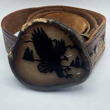 Vintage Leather Belt with Eagle Agate Style Buckle Western Boho Size 34
