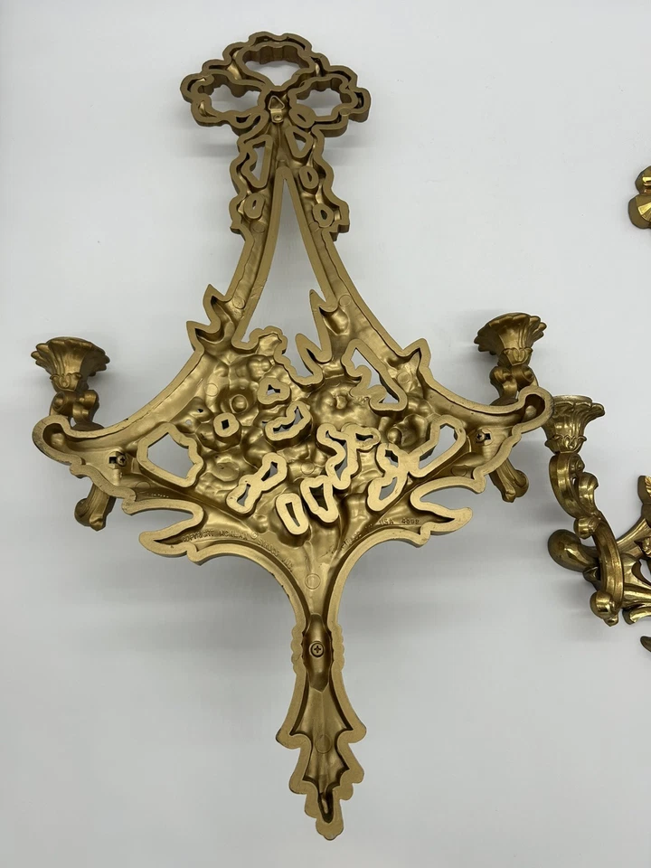 Aplique de pared vela Holywood Regency Gold Syroco 3 brazos 26” x 16” 4092 Foto 3 de 4