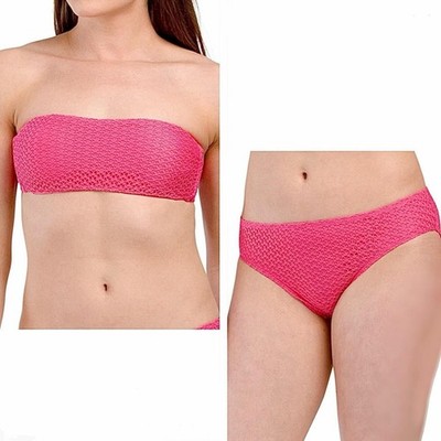 Splendid Hot Pink Eyelet Crochet Overlay Bandeau Bikini Set