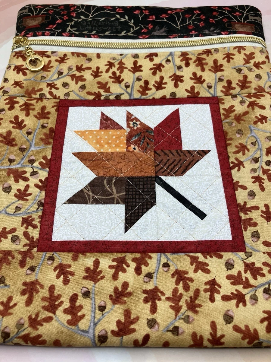 Tall Small 10”x12.5” Project Bag •Maple Leaf• Quilted Patchwork