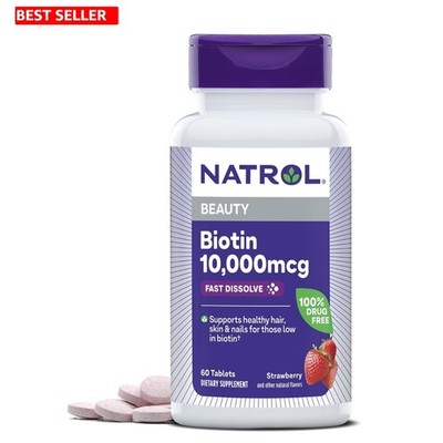 Natrol Biotin 10000mcg, 4X Faster Dissolve Supplement for Healthy Hair, Skin