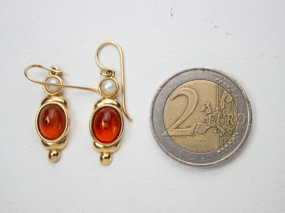 Orecchini - Argento Dorato- Ambra E Perle - Immagine 4 di 4