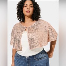 NEW TORRID sequins bolero cape champagne one size rose gold holiday party NWT