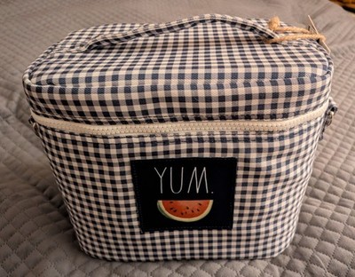 Rae Dunn Navy White Check Lunch Tote/Bag YUM Watermelon Picture