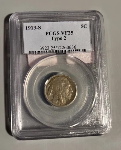 1913 S BUFFALO NICKEL - PCGS VF25- TYPE 2- 5C