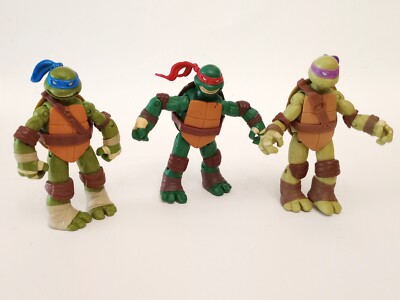 3 TMNT Articulated Action Figures 10cm Leonardo, Raphael Donatello 2012 Viacom