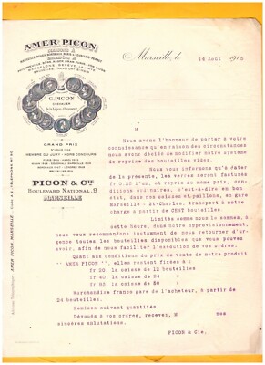 MARSEILLE (13) ALKOHOL / AMER PICON ''PICON & Cie'' Brief 1915