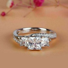 2Ct Princess Cut Diamond Three Stone Engagement Wedding Ring 14K White Gold Over