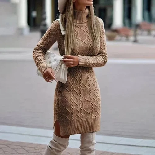 Herbst Winter Neu Damen Elegant Strick Pullover Langarm Kleid Slim Mode - Bild 11 von 21