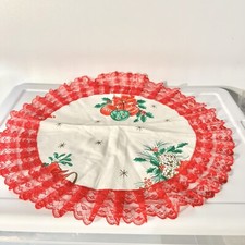 Vintage Christmas Doily Ornaments Red Lace Trim Doilies 18  