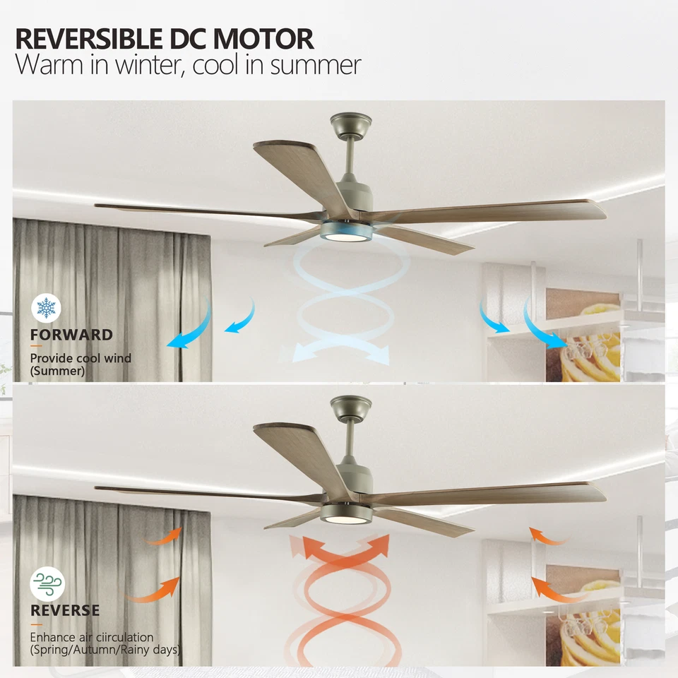 60 inch Ceiling Fan LED Light Modern Wood Olive Green with Remote Control Kit UL - Image 4 of 4