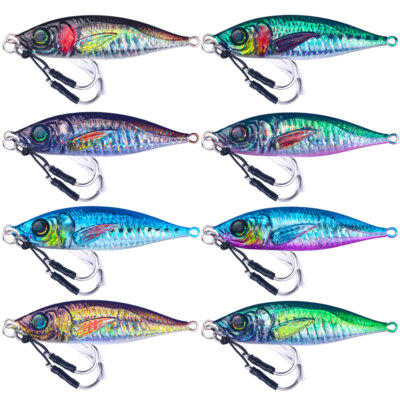 8PCS Metal Lead Jig Fishing Lures Jigging Bait Saltwater Tackle Xtra Strong  Hook