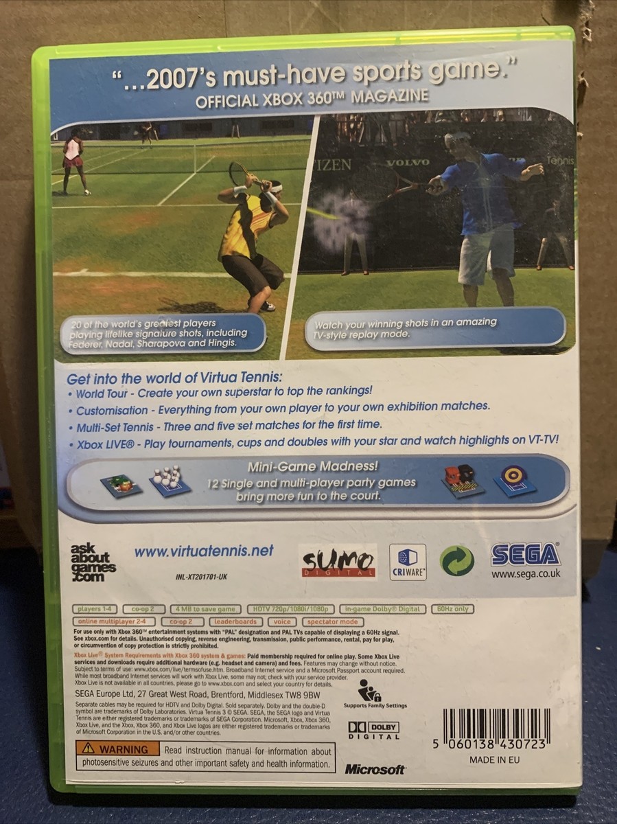 Virtua Tennis 3 (Microsoft Xbox 360, 2007) Complete with