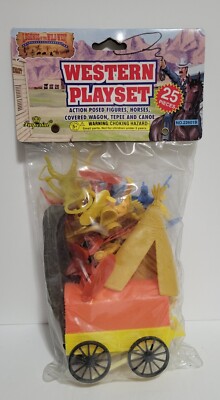 LEGENDS OF THE WILD WEST Imperial Western Play Set Figures Horses Covered Wagon
