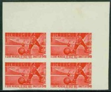 Nicaragua 1949 Soccer 1cor IMPERF MARGIN BLOCK