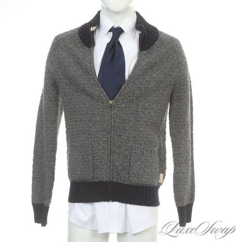 NWT Scotch & Soda Amsterdam Chunky Grey Navy Basketweave Pub Jacket Cardigan M