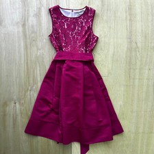 ELIZA J Rhubarb Purple A Line Floral Lace Bodice Zip Back Dress sz 2