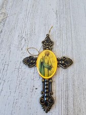 Vintage Jesus cross ornament gold brass religious Xmas tree