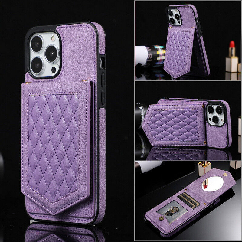 Makeup Mirror Leather Wallet Phone Case for iPhone 14 13 12 11 Pro Max-image
