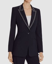 498 Elie Tahari Women's Blue Madison Studded-Lapel One-Button Blazer Jacket 2
