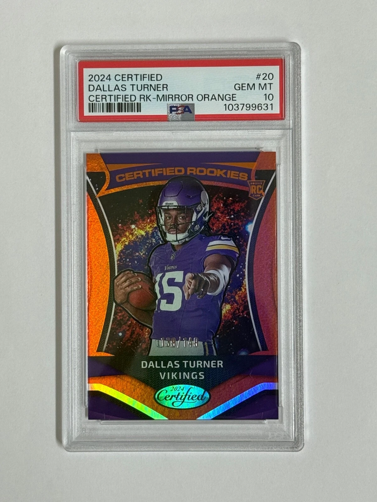 Dallas Turner Panini Certified Rookies #20 Mirror Orange