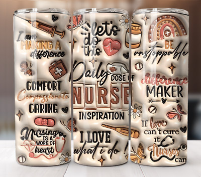 20oz Insulated Tumbler with Straw Stainless Steel Daily Inspiration Nurse Gift