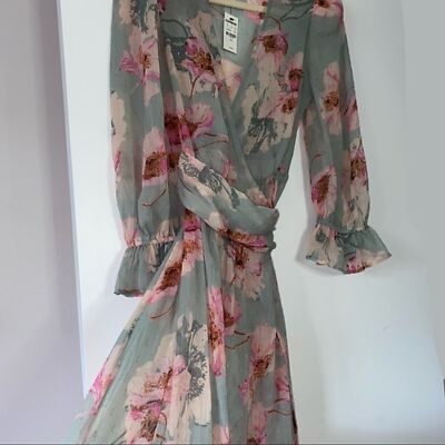 knee length dresses for ladies LAYERED BUTTERFLY SLEEVE BELTED WRAP MAXI DRESS main image 0