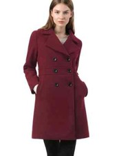Allegra K Womens Double Breasted Notched Lapel Long Winter Coat Burgundy Size L