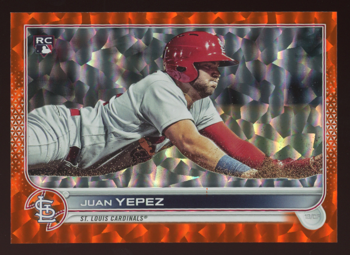 2022 Topps /299 Juan Yepez Orange Cracked Ice Foil Rookie RC Card Cardinals #506