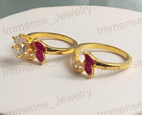 14k Yellow Gold Plated Wedding Ring Set 1.50Ct Simulated Diamond Engagement Ring - Picture 6 of 7