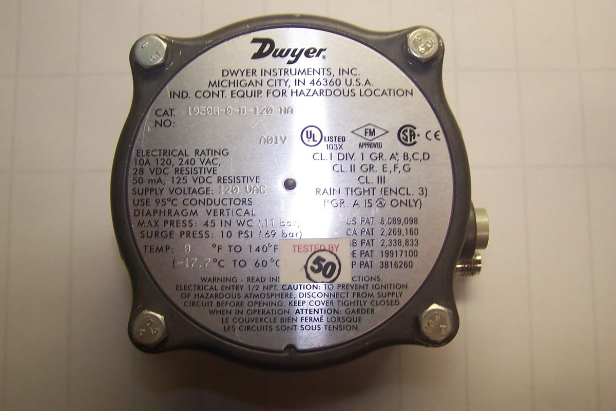 Dwyer Differential Pressure Switch 195002F, 43 OFF