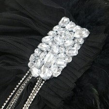 1pc Men Brooch Epaulette Shoulder Badge Board Rhinestone Feather Mesh Tassel