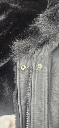 Girls Youth Large 14-16 New Moves Black Genuine Leather Coat Fur Hood - Picture 17 of 23