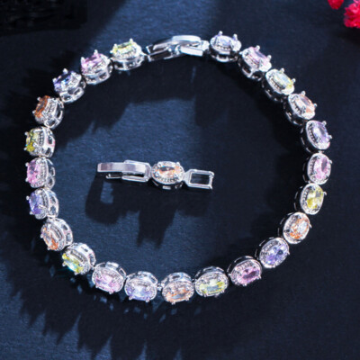 Candy Rainbow Color Amethyst Citrine Topaz Gems Silver Women Charm Bracelets