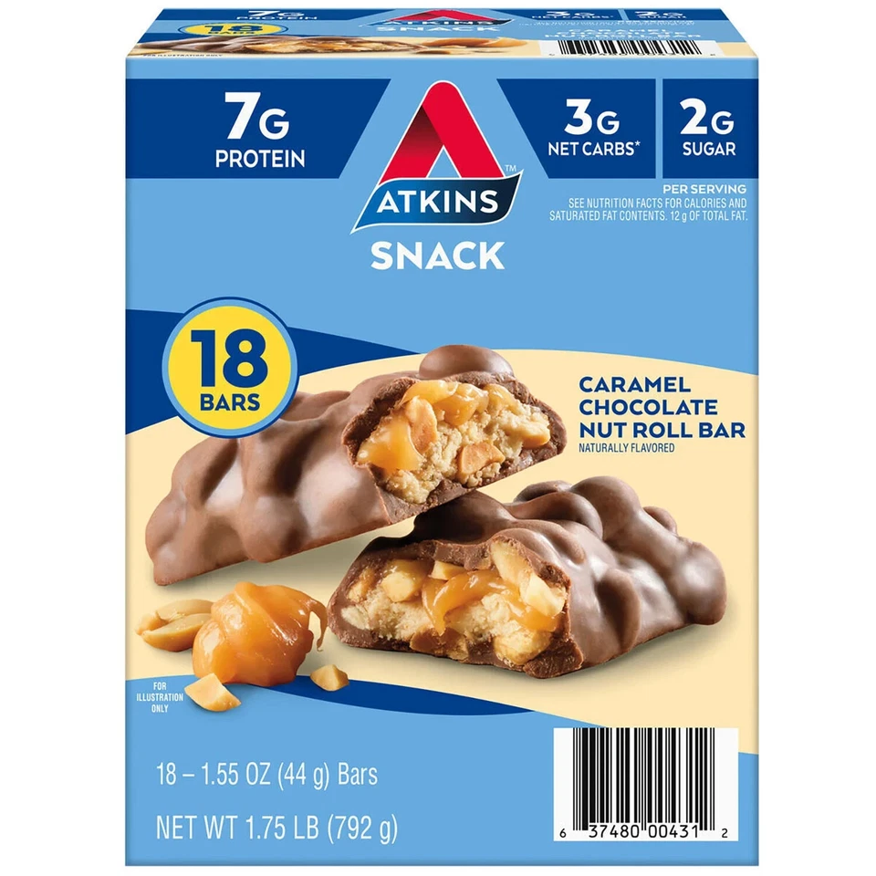 Paquete de 3 - Atkins Anytime Snacks, Snack Bar, Rollo de Nueces de Chocolate Caramelo, 18 ct. Foto 2 de 4