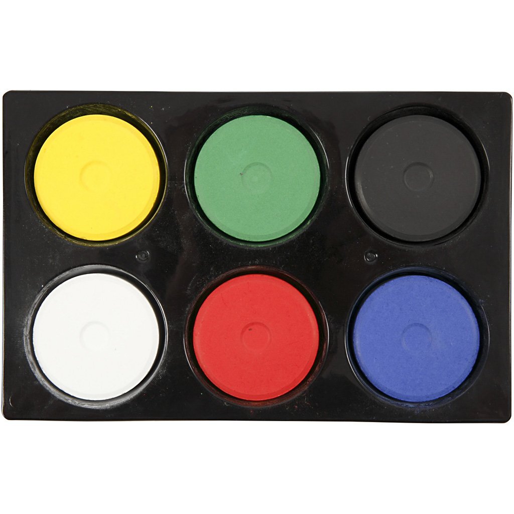Watercolour Paints Set, Red Green Blue Yellow Black White, (Pack of 6 blocks)