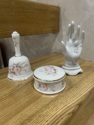 Vintage WHITE Glass  BELL  , Trinket box ,Hand Jewelery Keeper WITH PINK FLOWER 