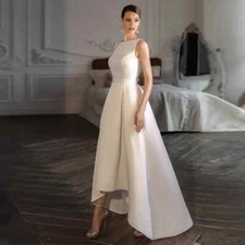High Low Elegant Square Neck Sleeveless Sexey Wedding Dress Backless Sweep Train