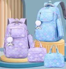 3PCS Mermaid School Bag Set Girls Waterproof Fish Scale Backpack Kids Teen Gift