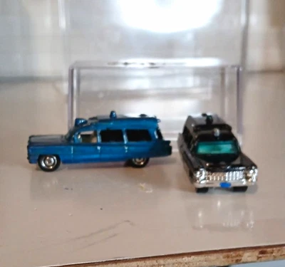 Matchbox Cadillac Hearse 1:64 Diecast Lot Of 2 Blue & Black Used - Image 1 of 4