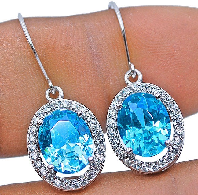 6CT Heat Treated Blue Topaz 925 Solid Sterling Silver Earrings Jewelry PC8