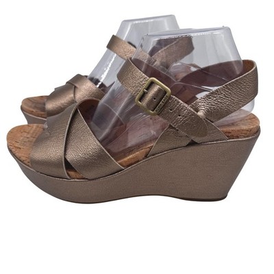 Kork Ease Womens Ava Metallic Leather Wedge Platform Sandal Size 9M Gold Bronze